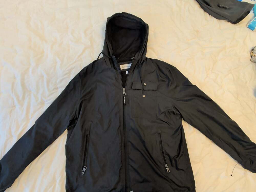 Calvin Klein Men's Black Hooded Windbreaker Jacket Full Zip with Pockets